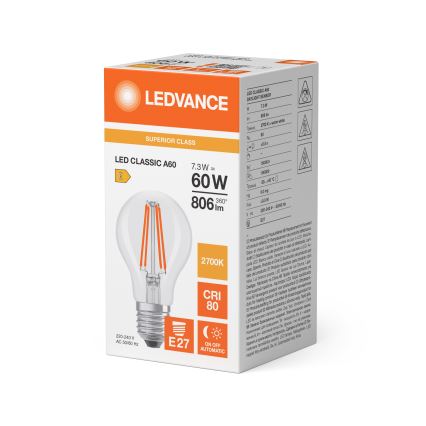 LED žarulja sa senzorom sumraka CLASSIC FILAMENT A60 E27/7,3W/230V 2700K - Osram
