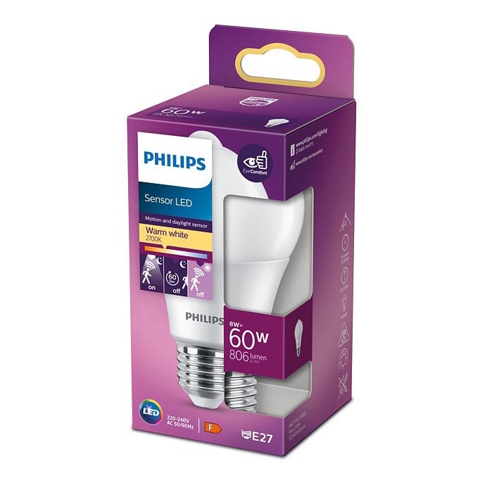 LED Žarulja sa senzorom Philips A60 E27/8W/230V 2700K