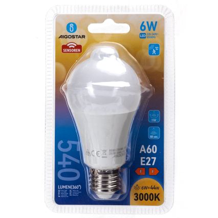 LED žarulja sa senzorom pokreta i sumraka A60 E27/6W/230V 3000K - Aigostar