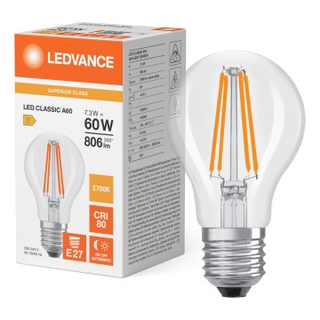 LED žarulja sa senzorom sumraka CLASSIC FILAMENT A60 E27/7,3W/230V 2700K - Osram
