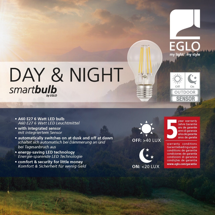 LED Žarulja sa senzorom VINTAGE A60 E27/6W/230V 3000K - Eglo 11886