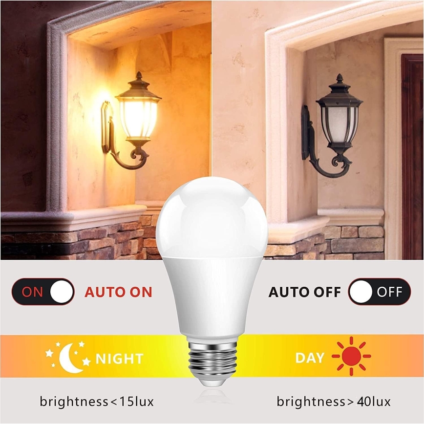 LED Žarulja sa senzorom za dan/noć ECOLINE A60 E27/12W/230V 3000K -  Brilagi