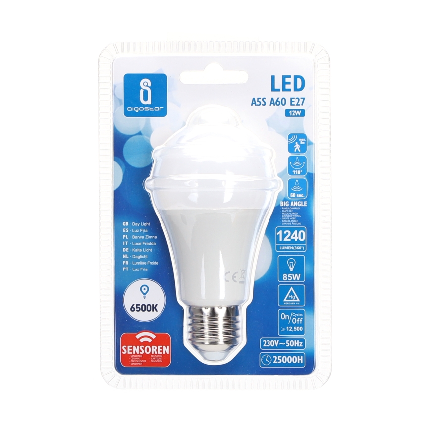 LED Žarulja sa senzorom za pokret i dan/noć A60 E27/12W/230V 6500K - Aigostar