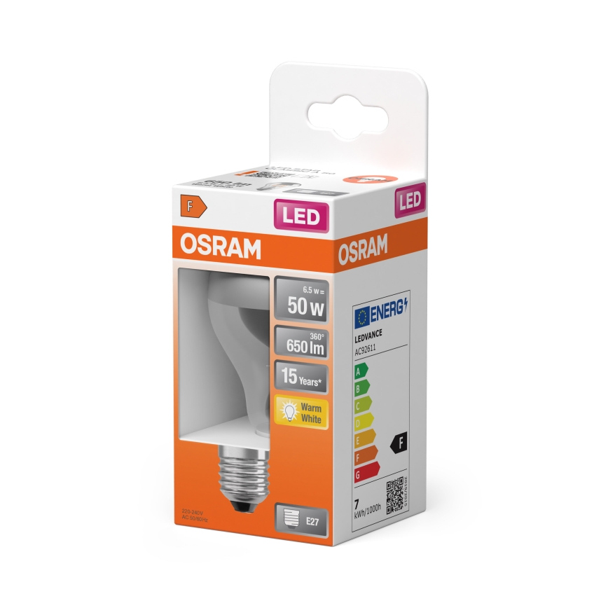 LED žarulja sa zrcalnim vrhom FILAMENT E27/6,5W/230V 2700K srebrna- Osram