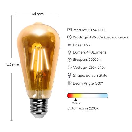 LED Žarulja ST64 E27/4W/230V 2200K - Aigostar