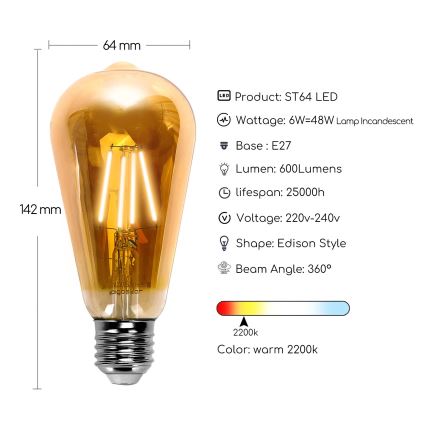 LED Žarulja ST64 E27/6W/230V 2200K - Aigostar