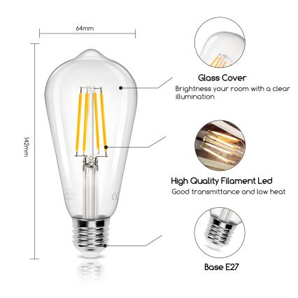 LED Žarulja ST64 E27/8W/230V 2700K - Aigostar