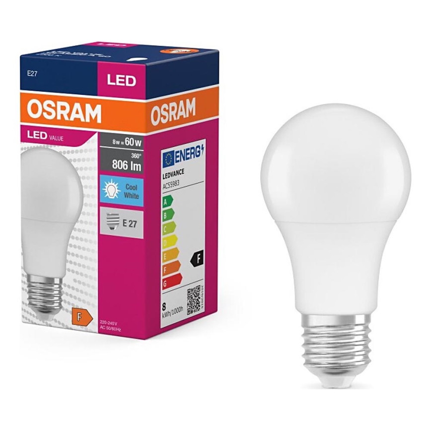 LED Žarulja VALUE A60 E27/8W/230V 4000K - Osram