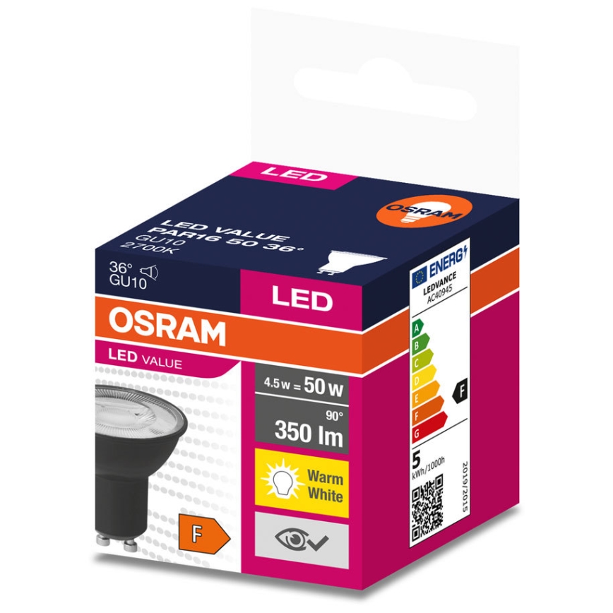 LED Žarulja VALUE PAR16 GU10/4,5W/230V 2700K 36° crna - Ledvance