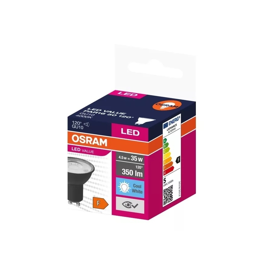 LED Žarulja VALUE PAR16 GU10/4,5W/230V 4000K 120° crna - Ledvance