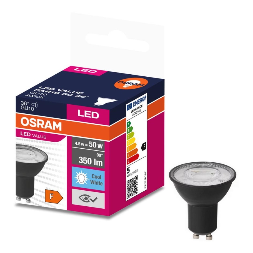 LED Žarulja VALUE PAR16 GU10/4,5W/230V 6500K 36° crna - Ledvance