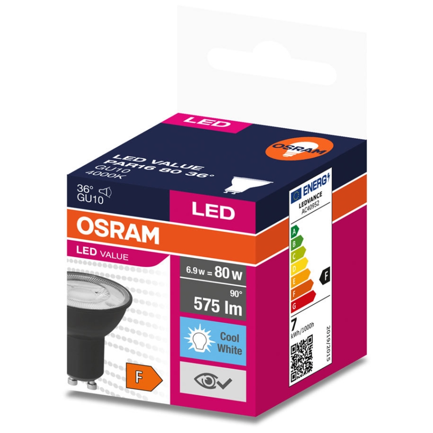 LED Žarulja VALUE PAR16 GU10/6,9W/230V 6500K 36° crna - Ledvance