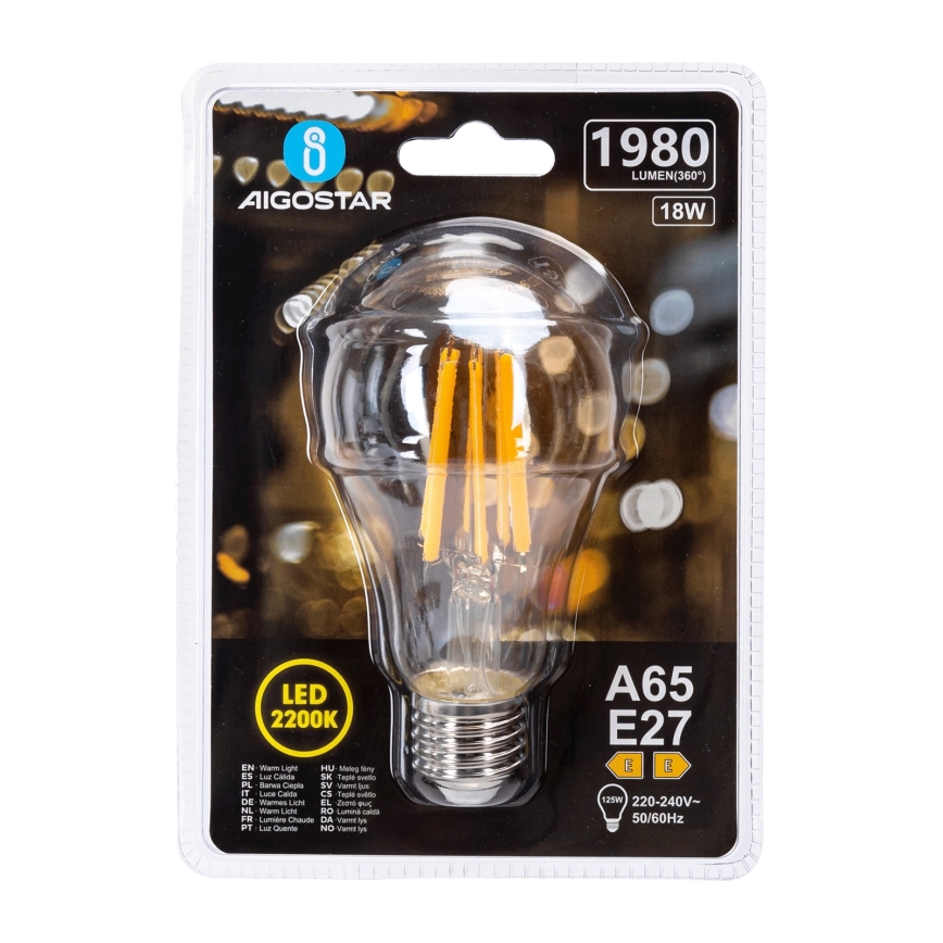 LED žarulja VINTAGE A65 E27/18W/230V 2200K - Aigostar