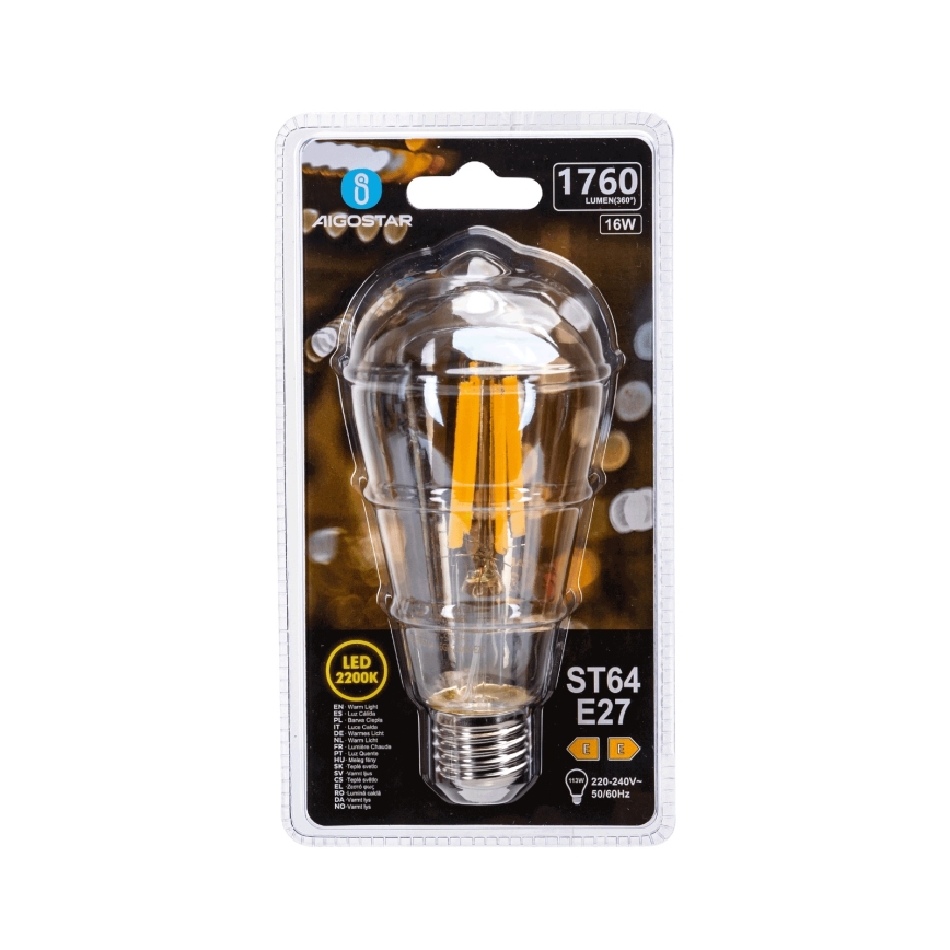 LED žarulja VINTAGE ST64 E27/16W/230V 2200K - Aigostar