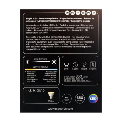 LED Žarulja za prigušivanje Philips Hue WHITE AMBIANCE 1xGU10/4,3W/230V 2200-6500K