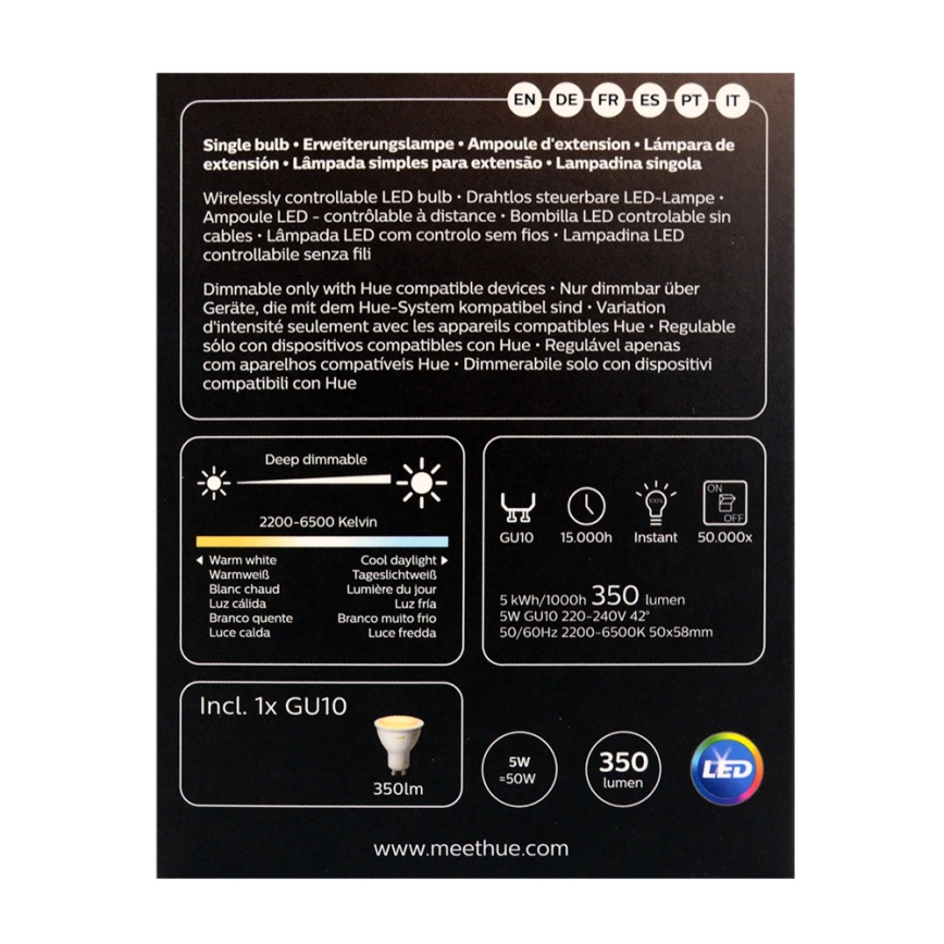 LED Žarulja za prigušivanje Philips Hue WHITE AMBIANCE 1xGU10/4,3W/230V 2200-6500K