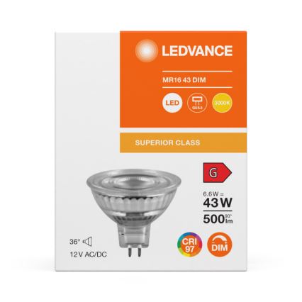 LED prigušiva reflektorska žarulja MR16 GU5,3/6,6W/12V 3000K 36° CRI 97 - Ledvance