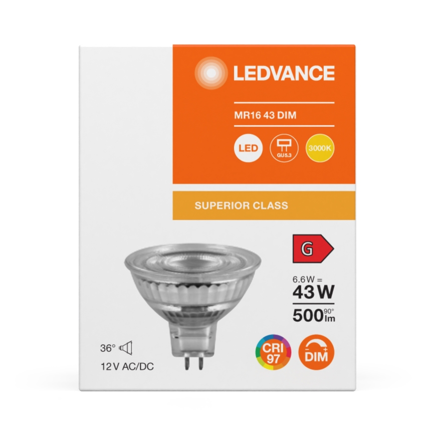 LED prigušiva reflektorska žarulja MR16 GU5,3/6,6W/12V 3000K 36° CRI 97 - Ledvance