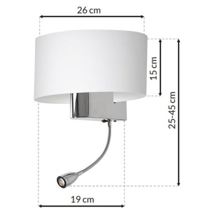 LED Zidna lampa CASINO 1xE27/60W/230V + LED/1W/230V bijela