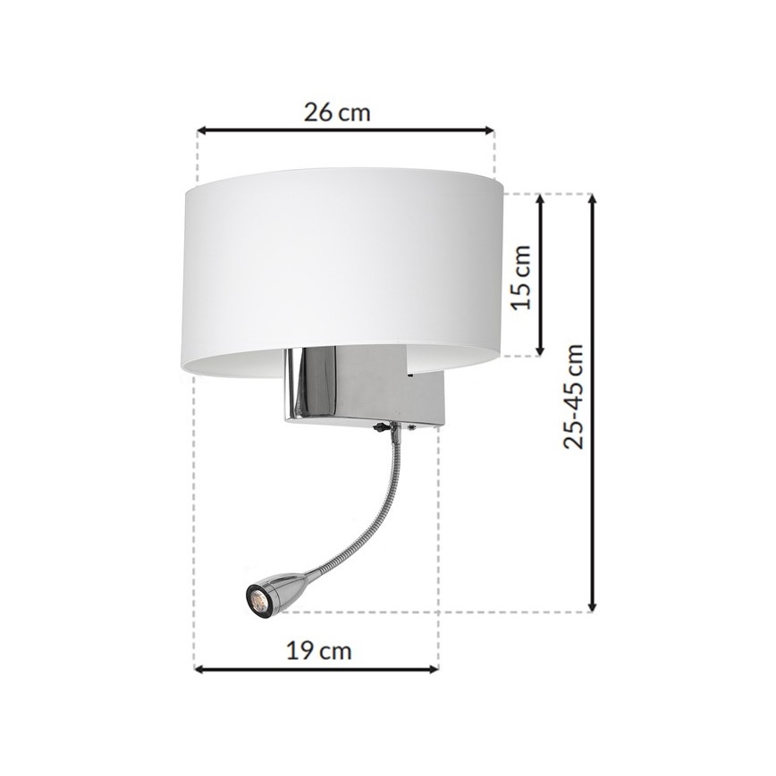 LED Zidna lampa CASINO 1xE27/60W/230V + LED/1W/230V bijela