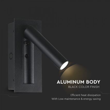 LED zidna reflektorska svjetiljka LED/2W/230V 3000K crna