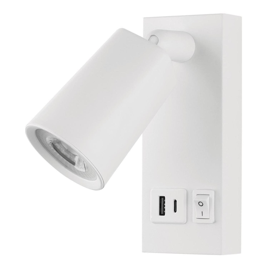 LED Zidna reflektorska svjetiljka s USB portom CHARGE LED/5W/230V bijela