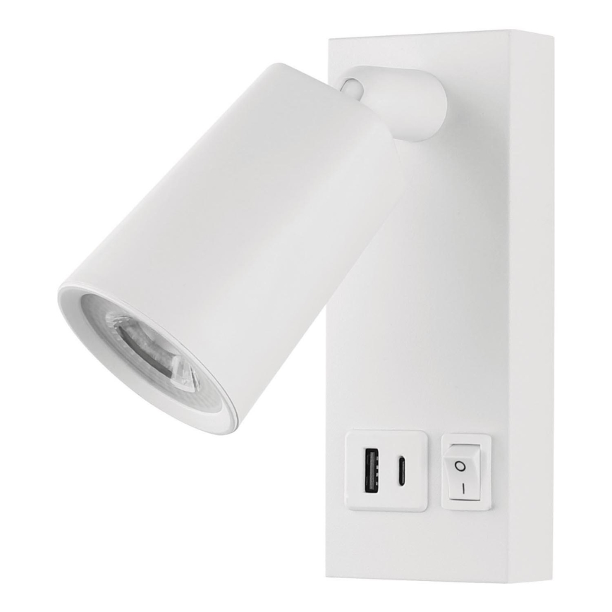 LED Zidna reflektorska svjetiljka s USB portom CHARGE LED/5W/230V bijela