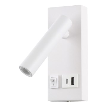 LED Zidna reflektorska svjetiljka s USB portom LED/2W/230V bijela