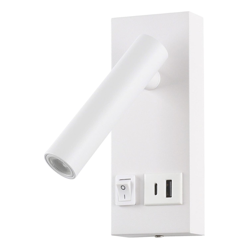 LED Zidna reflektorska svjetiljka s USB portom LED/2W/230V bijela