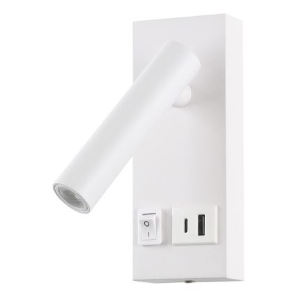LED Zidna reflektorska svjetiljka s USB portom LED/2W/230V bijela