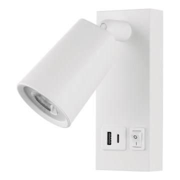 LED Zidna reflektorska svjetiljka s USB portom LED/5W/230V bijela