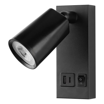 LED Zidna reflektorska svjetiljka s USB portom LED/5W/230V crna