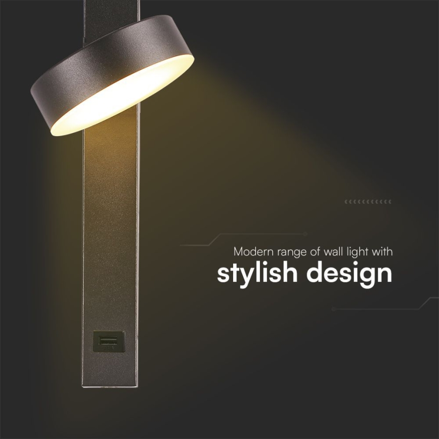 LED Zidna reflektorska svjetiljka s USB portom LED/8W/230V 3000K
