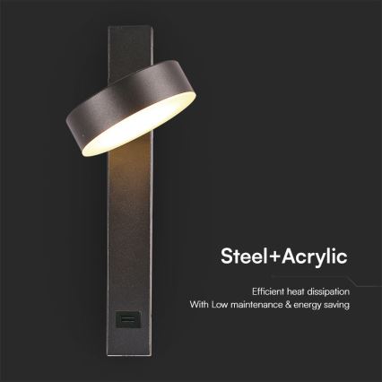 LED Zidna reflektorska svjetiljka s USB portom LED/8W/230V 3000K
