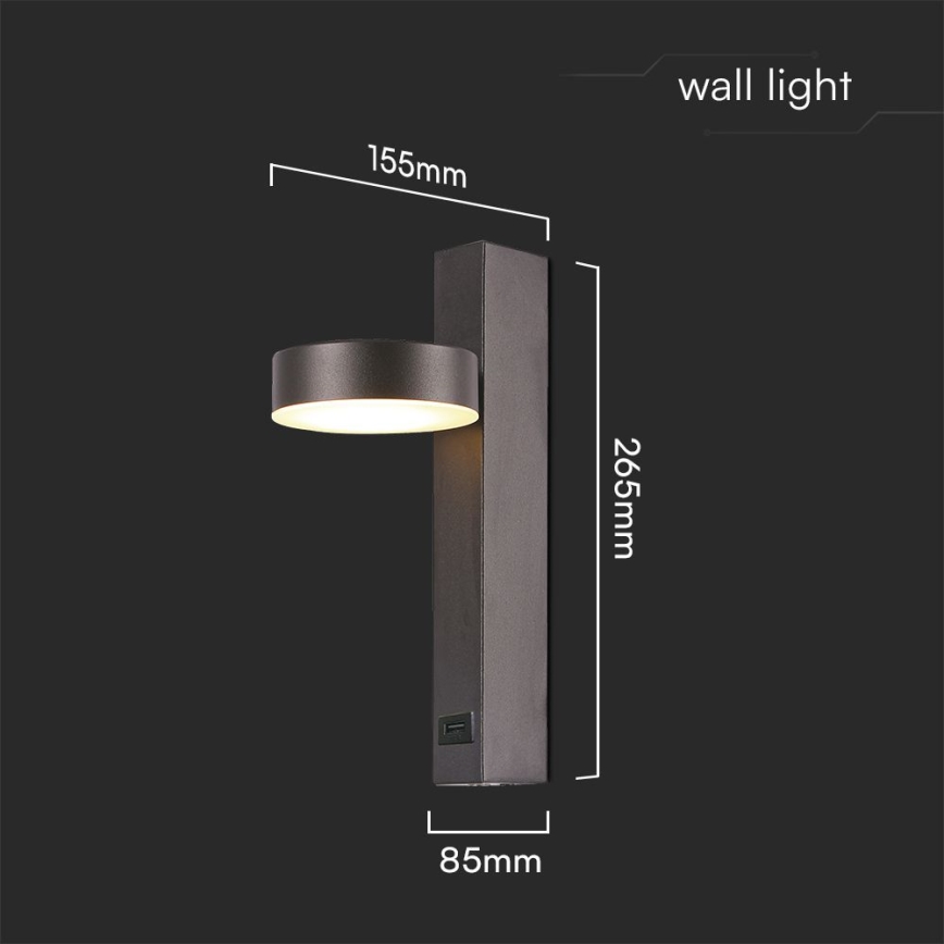 LED Zidna reflektorska svjetiljka s USB portom LED/8W/230V 3000K