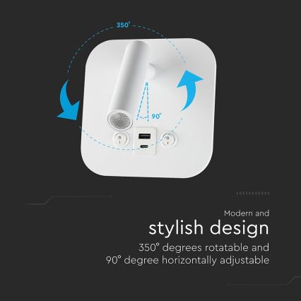 LED zidna reflektorska svjetiljka s USB priključkom LED/8W/230V 3000K bijela