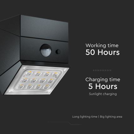 LED zidna solarna svjetiljka sa senzorom LED/2,5W/3,7V 3000/4000/6000K IP65 1200 mAh crna