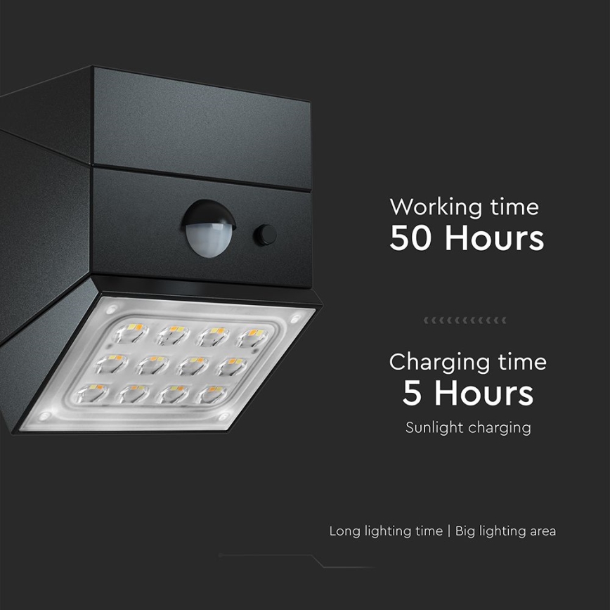 LED zidna solarna svjetiljka sa senzorom LED/2,5W/3,7V 3000/4000/6000K IP65 1200 mAh crna