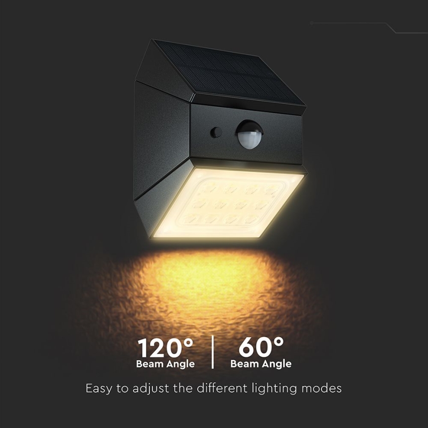 LED zidna solarna svjetiljka sa senzorom LED/2,5W/3,7V 3000/4000/6000K IP65 1200 mAh crna