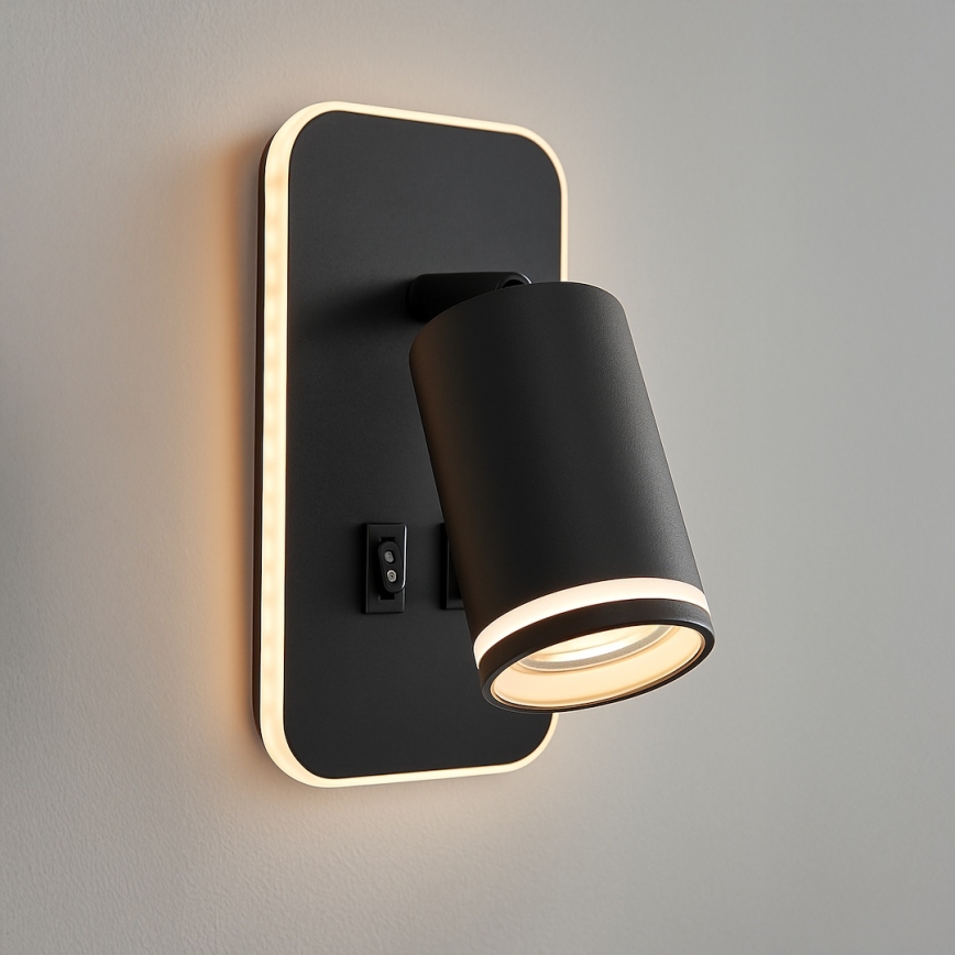 LED zidna spot svjetiljka PIPE 1xGU10/10W/230V + LED/6W crna