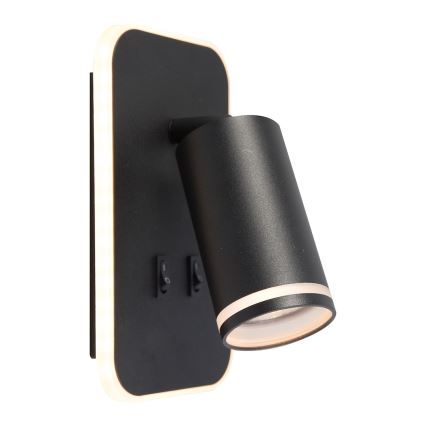 LED zidna spot svjetiljka PIPE 1xGU10/10W/230V + LED/6W crna