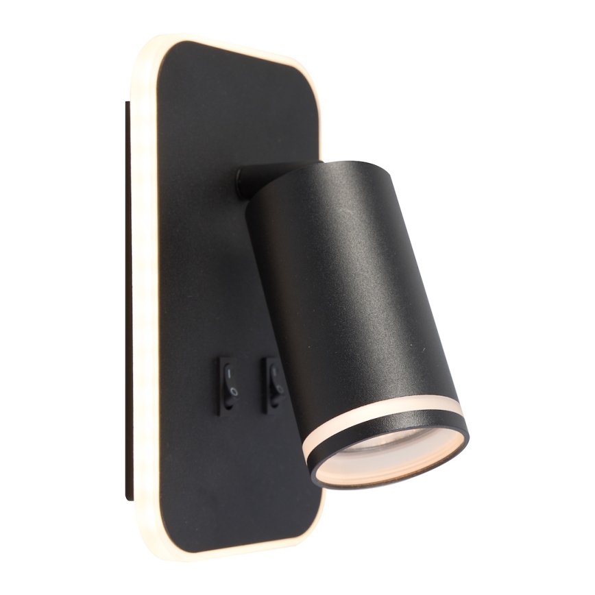 LED zidna spot svjetiljka PIPE 1xGU10/10W/230V + LED/6W crna