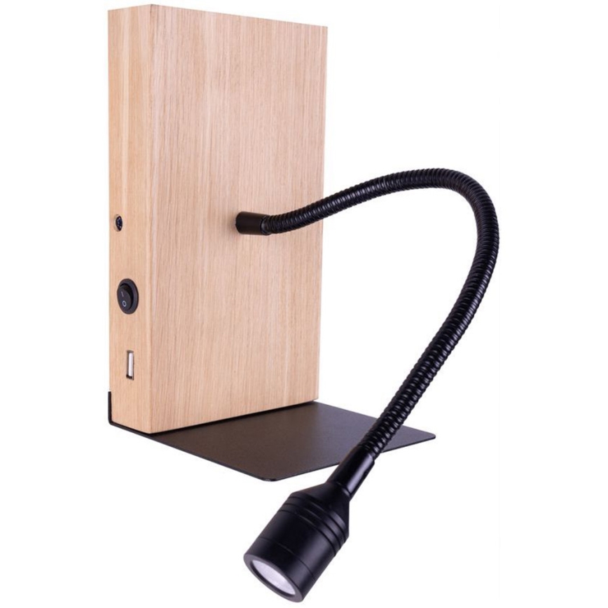 LED Zidna svjetiljka LECTOR LED/2,5W/230V USB hrast