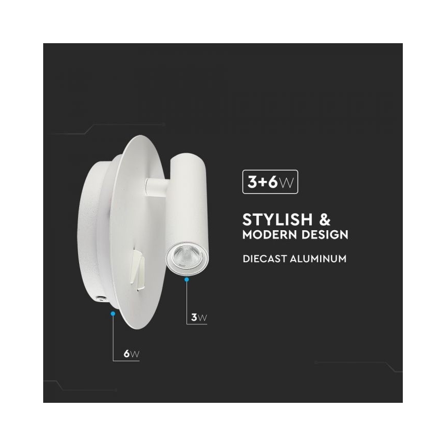LED Zidna svjetiljka LED/3W/230V + LED/6W/230V 3000K bijela