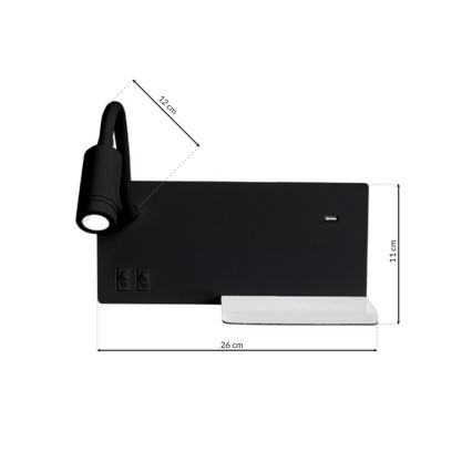 LED Zidna svjetiljka SHELF 1xLED/4W+1xLED/5W+1xLED/2W/230V crna