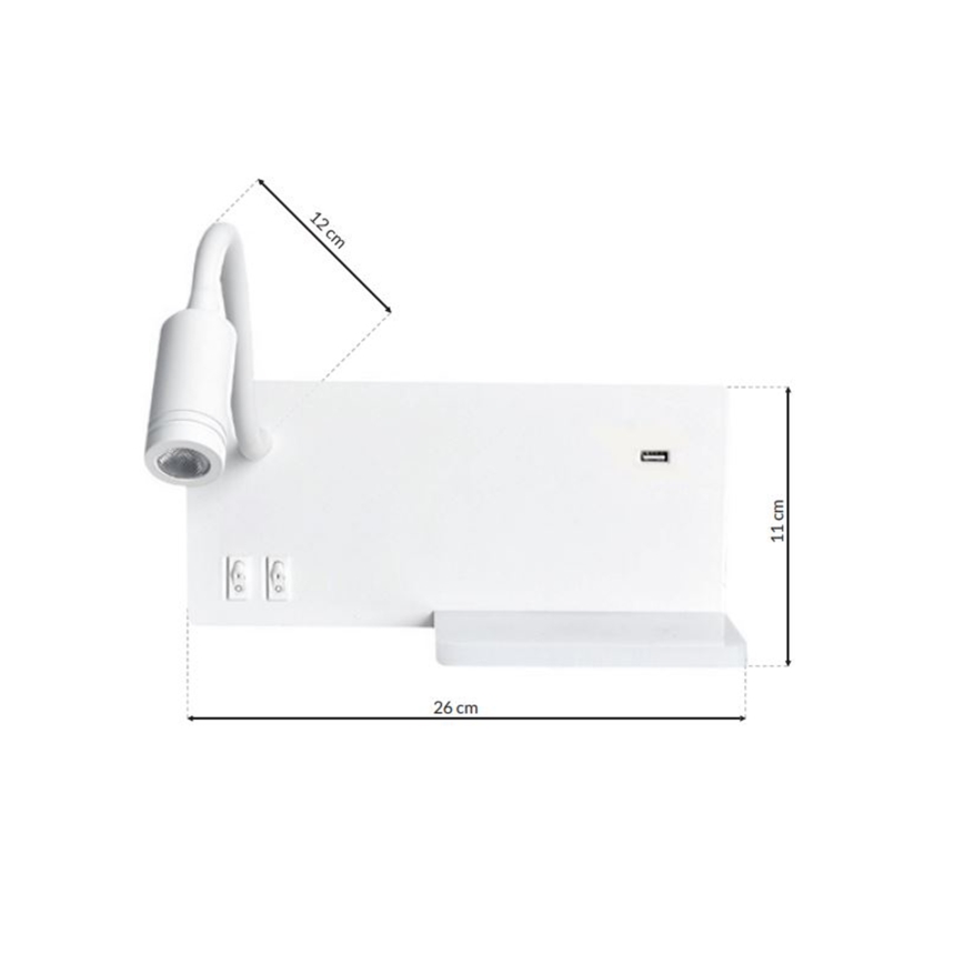 LED Zidna svjetiljka SHELF 1xLED/4W+1xLED/5W+1xLED/2W/230V + USB priključak bijela