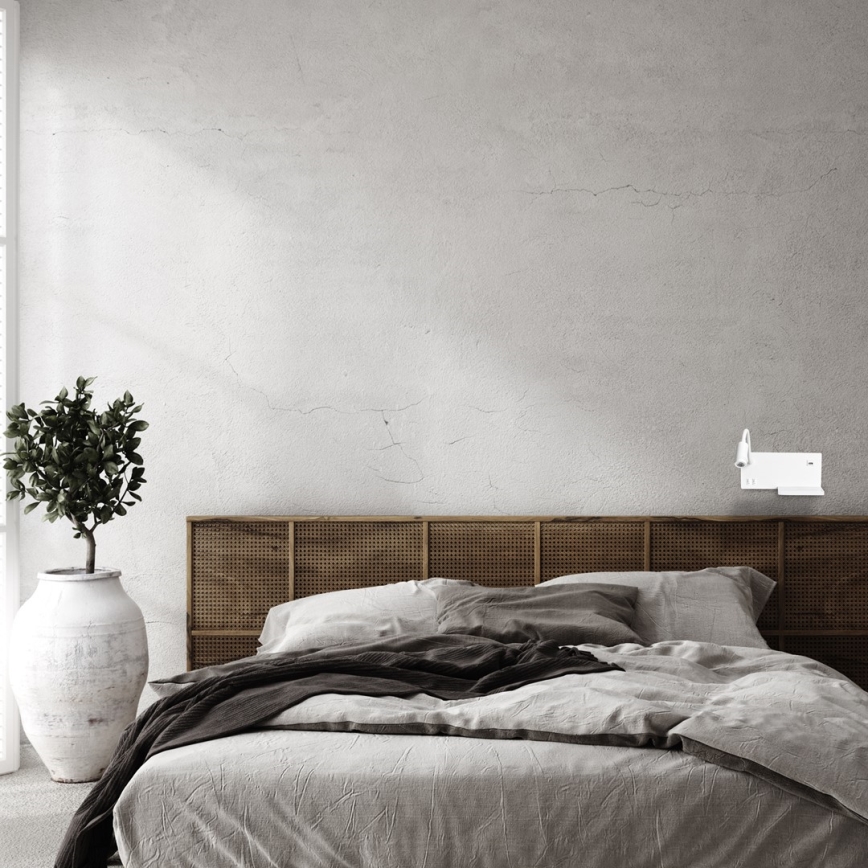 LED zidna svjetiljka SHELF LED/4W+LED/5W+LED/2W/230V s USB priključkom, bijela