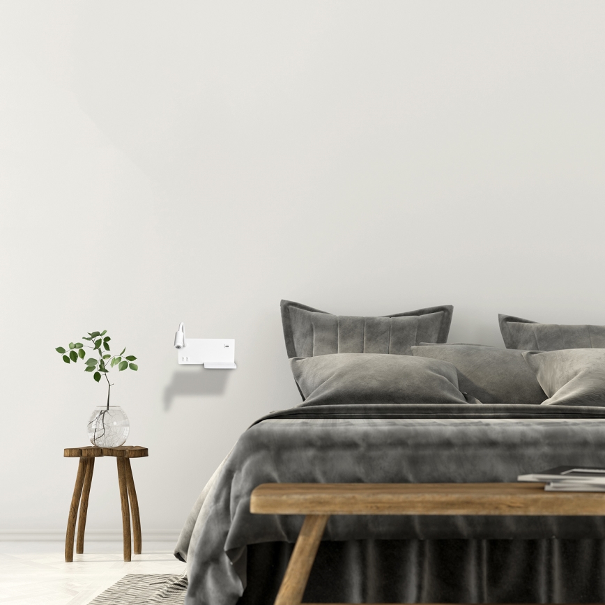 LED zidna svjetiljka SHELF LED/4W+LED/5W+LED/2W/230V s USB priključkom, bijela