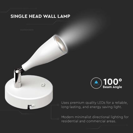 LED zidna reflektorska svjetiljka s prekidačem LED/4,5W/230V 3000K bijela