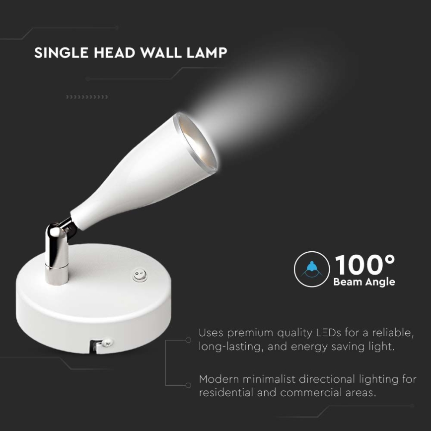 LED zidna reflektorska svjetiljka s prekidačem LED/4,5W/230V 3000K bijela